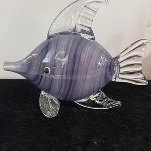 Large Art Glass Fish Murano Style Purple Stripe Fish Design Coastal  Beach